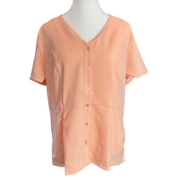Denim & Co Button Front Top Soft Peach Size Medium Polyester Spandex Blend NEW - Picture 1 of 6